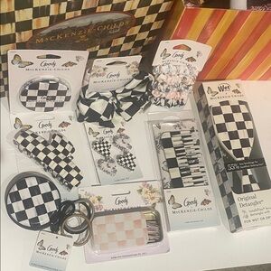 MacKenzie-Childs Black and White Checkered Hair Accessory Set